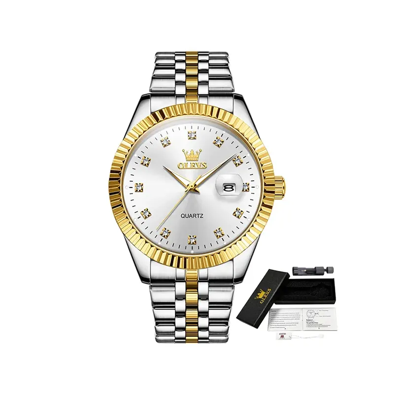 Olevs Luxurious Two-tone Couple Watch- 5526